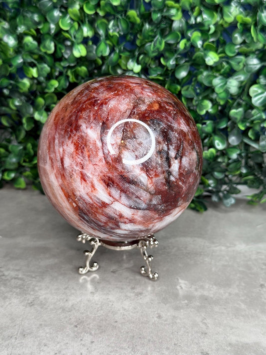 XL Flashy Fire Quartz Crystal Sphere Hematoid Quartz 100mm 1347g