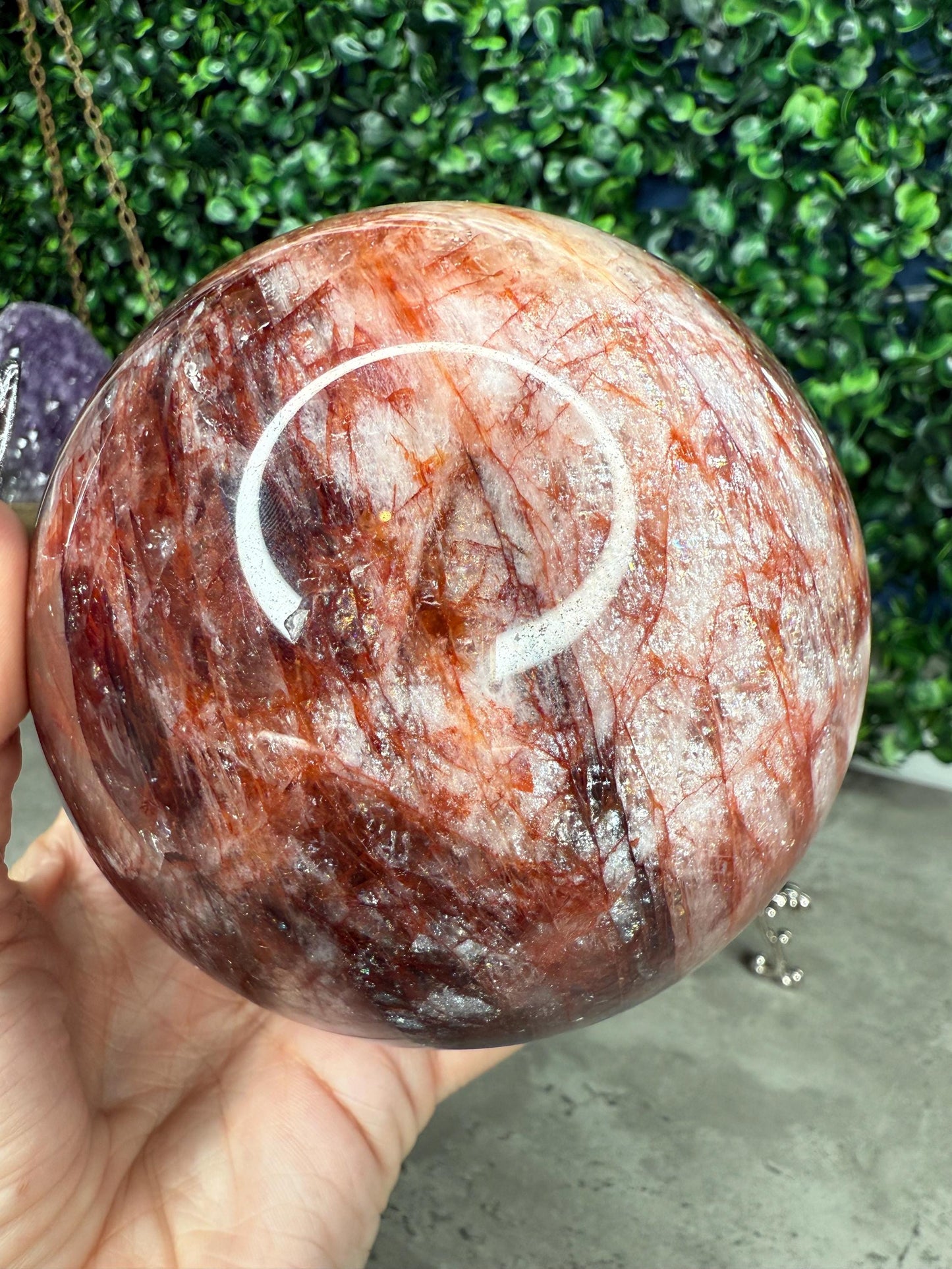 XL Flashy Fire Quartz Crystal Sphere Hematoid Quartz 100mm 1347g
