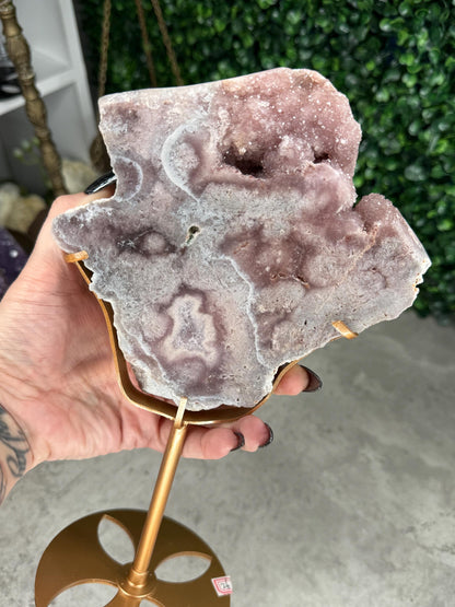 Brazilian Pink Amethyst Freeform with Gold Stand