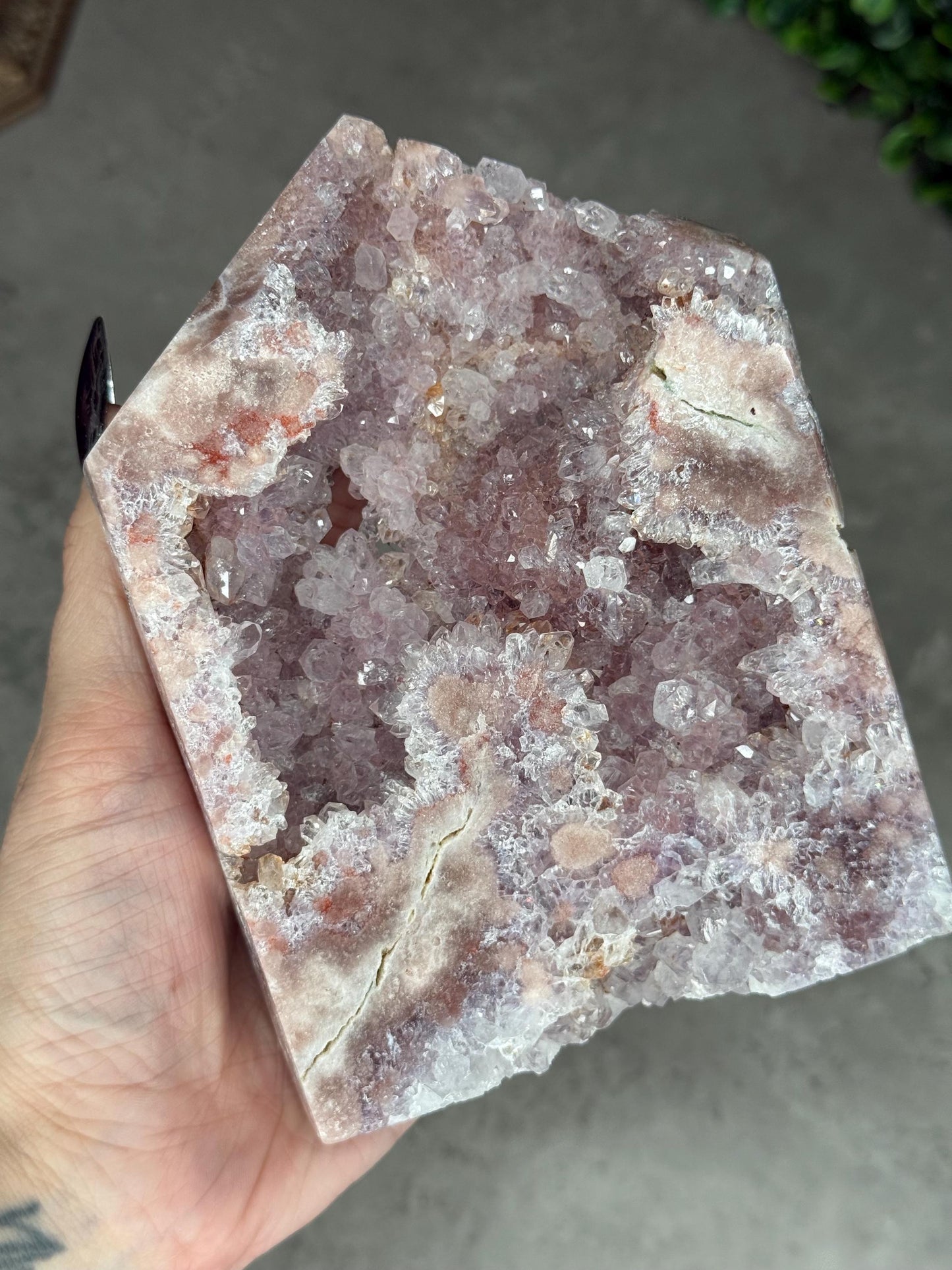 Full Druzy Large Pink Amethyst Tower with flower from Brazil