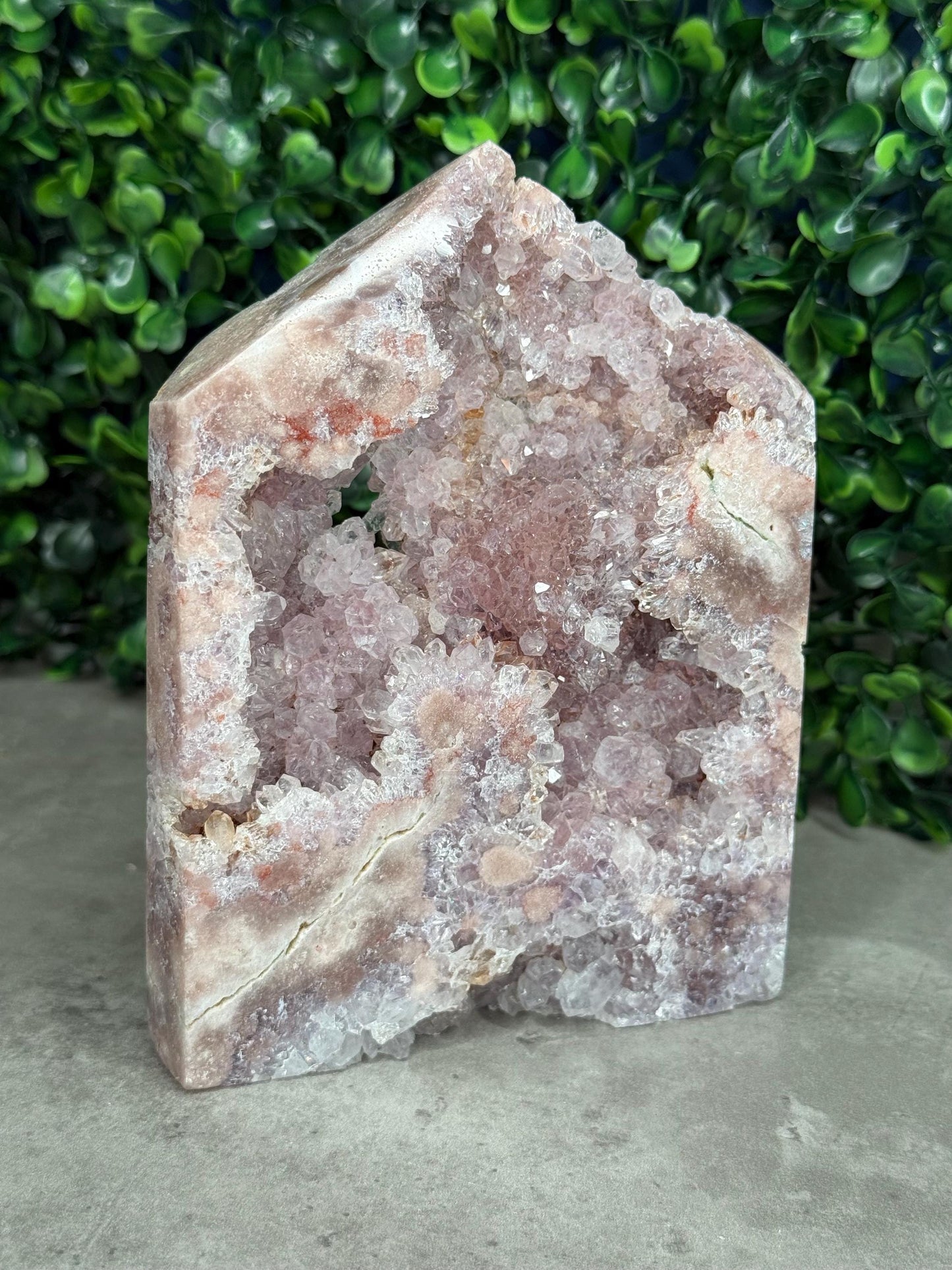 Full Druzy Large Pink Amethyst Tower with flower from Brazil