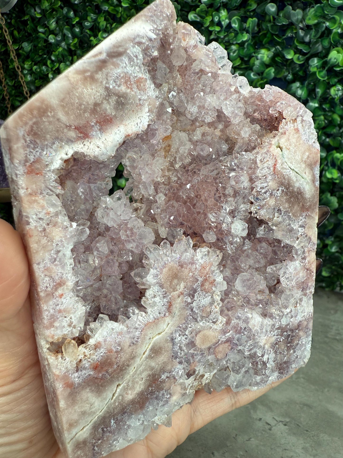 Full Druzy Large Pink Amethyst Tower with flower from Brazil
