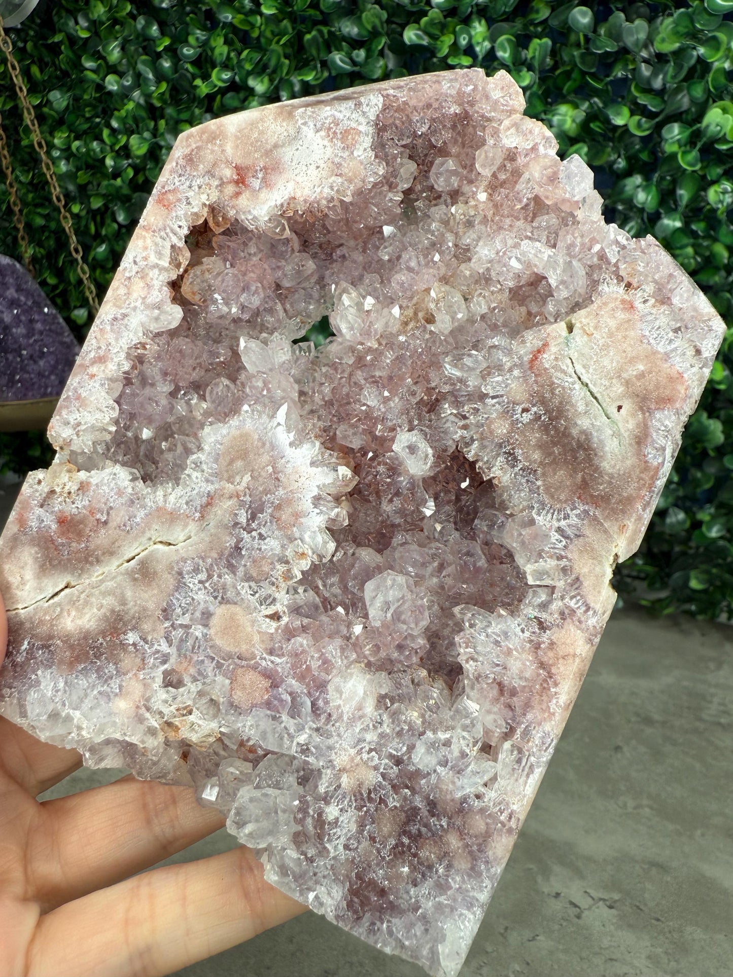 Full Druzy Large Pink Amethyst Tower with flower from Brazil