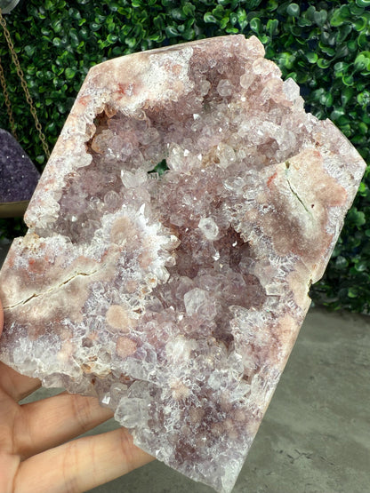 Full Druzy Large Pink Amethyst Tower with flower from Brazil