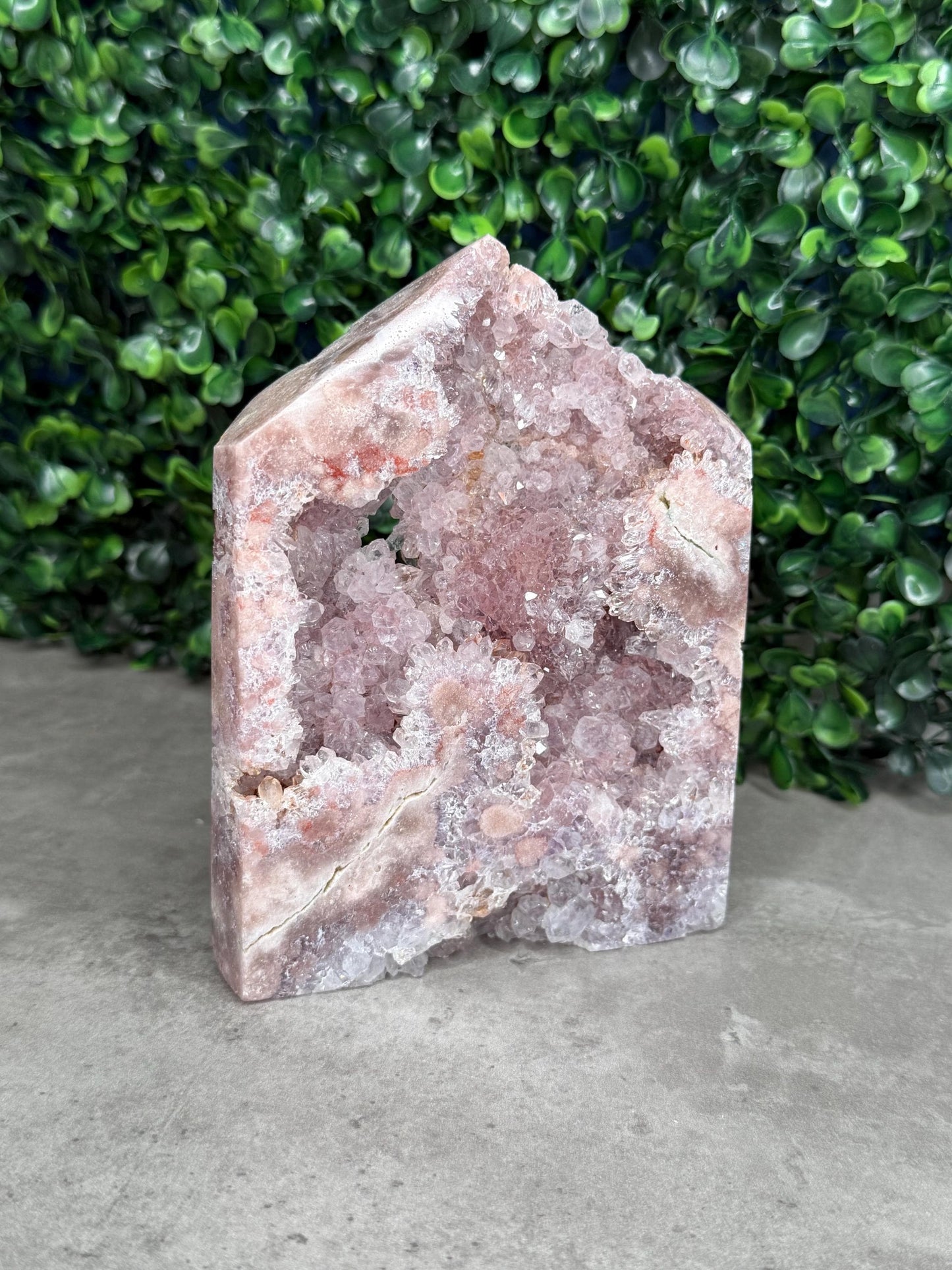 Full Druzy Large Pink Amethyst Tower with flower from Brazil