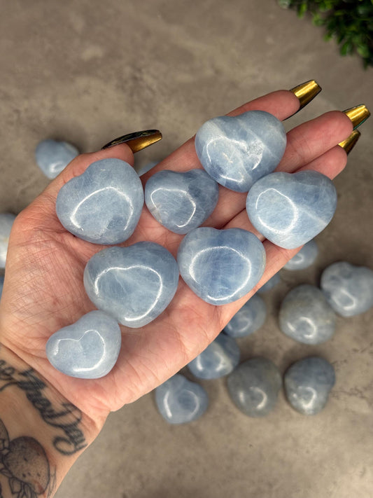 Celestite Crystal Heart Carvings Intuitively Selected