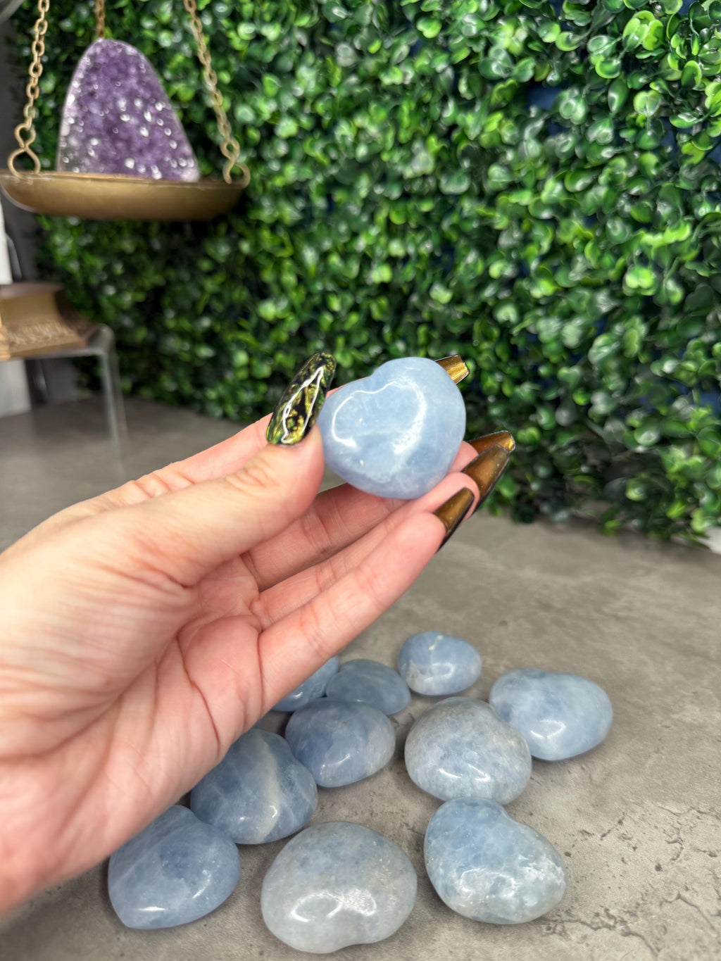 Celestite Crystal Heart Carvings Intuitively Selected