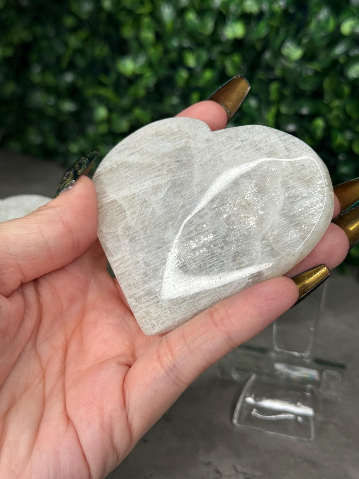 Grey Moonstone Heart Crystal Carvings