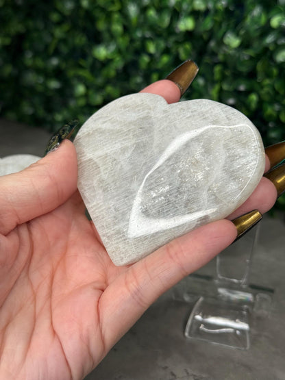 Grey Moonstone Heart Crystal Carvings