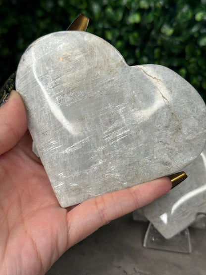 Grey Moonstone Heart Crystal Carvings