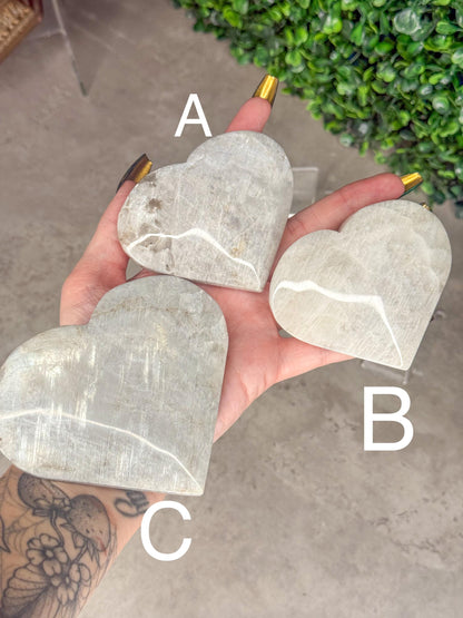 Grey Moonstone Heart Crystal Carvings