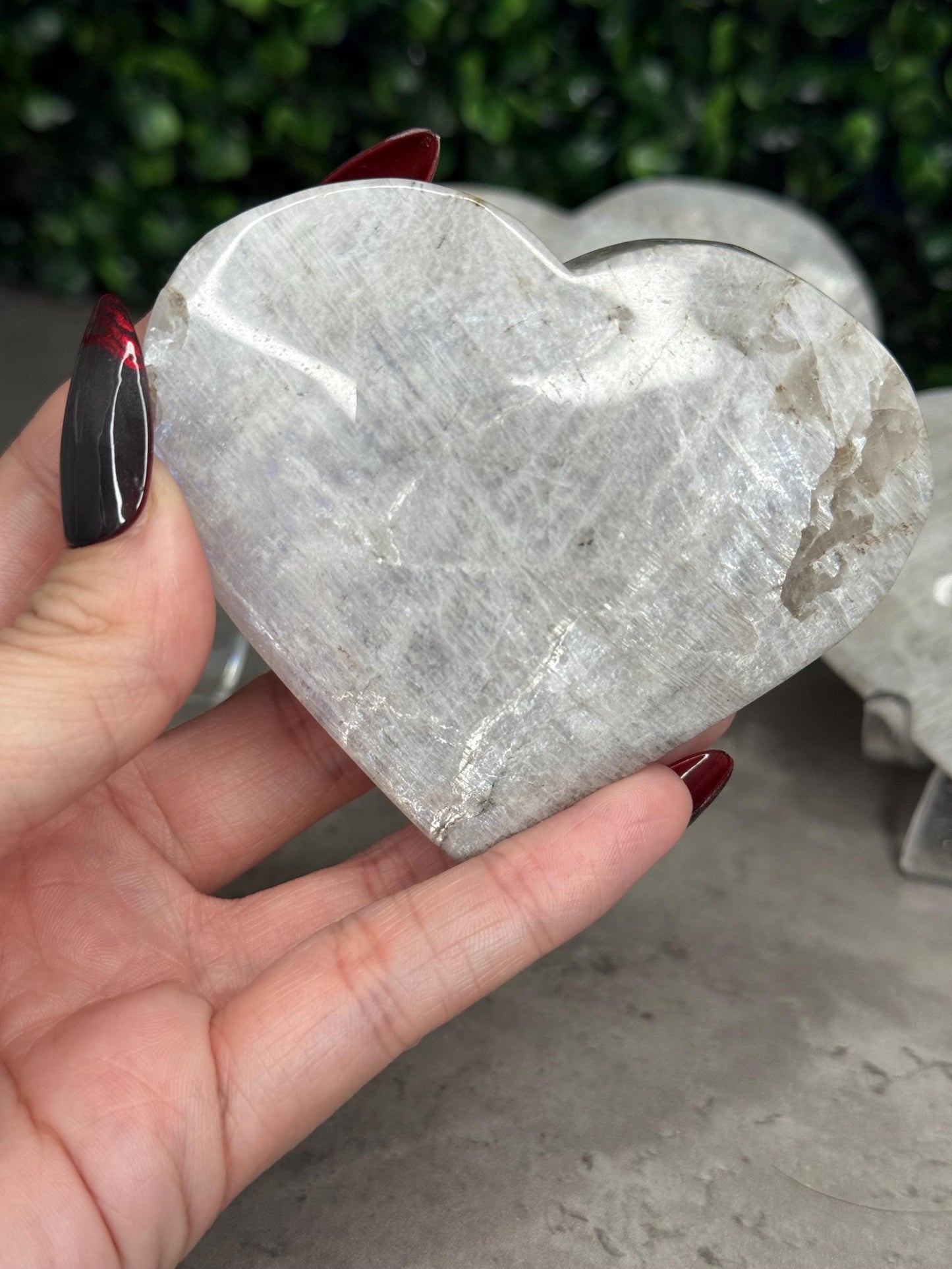 Grey Moonstone Heart Crystal Carvings