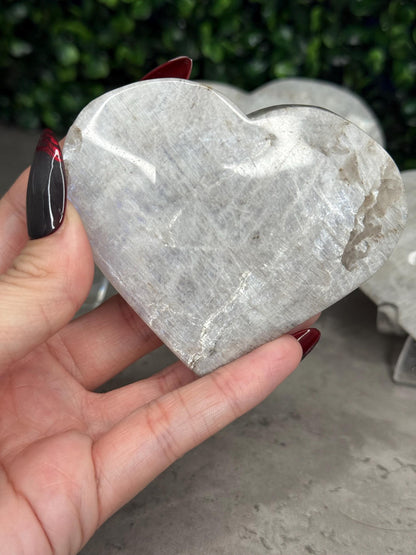 Grey Moonstone Heart Crystal Carvings