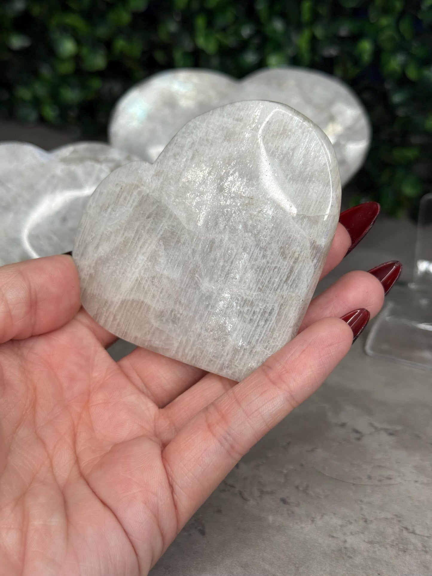 Grey Moonstone Heart Crystal Carvings