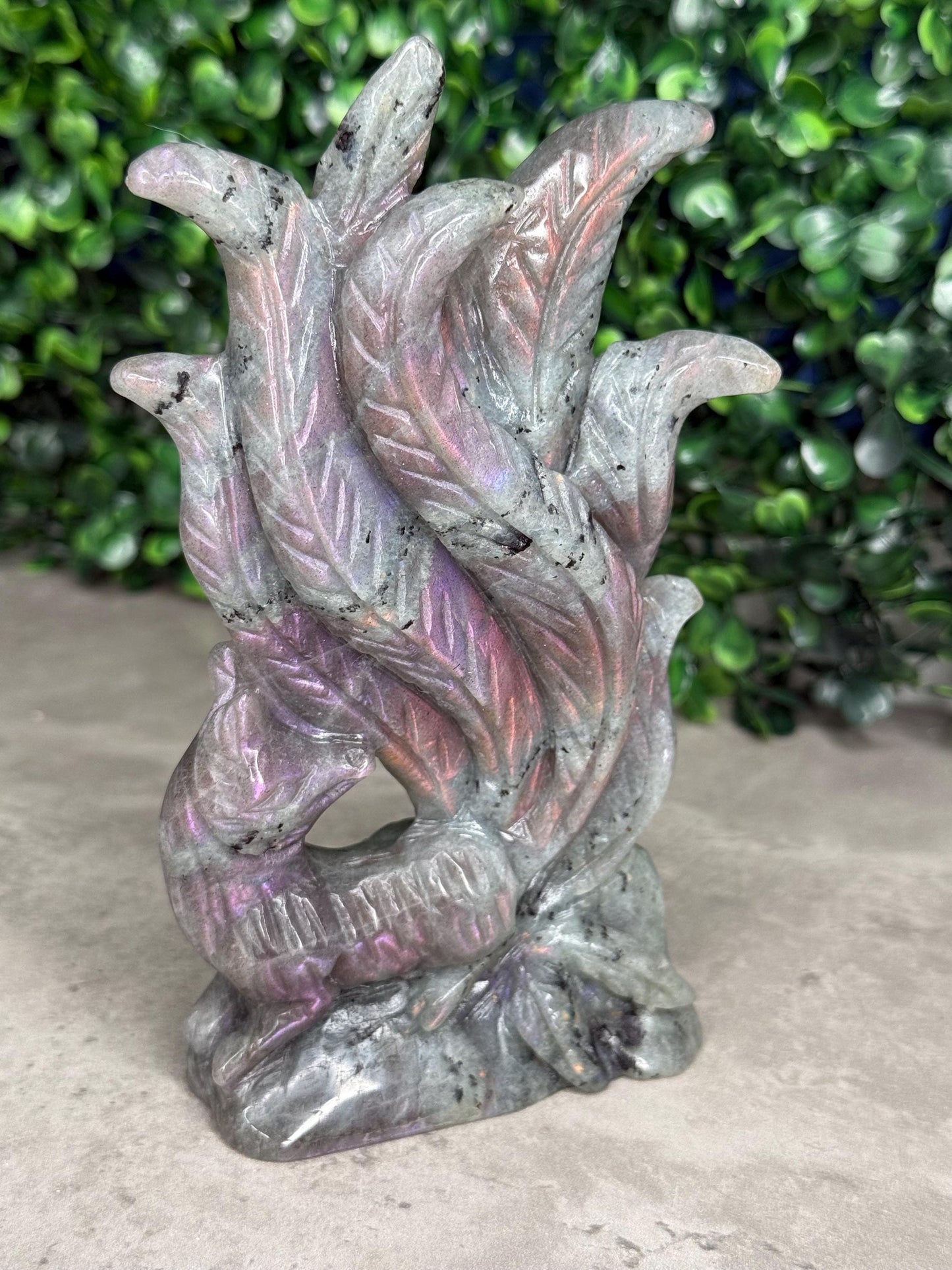 AAA Pink Labradorite Nine Tailed Fox Crystal Carving  386g