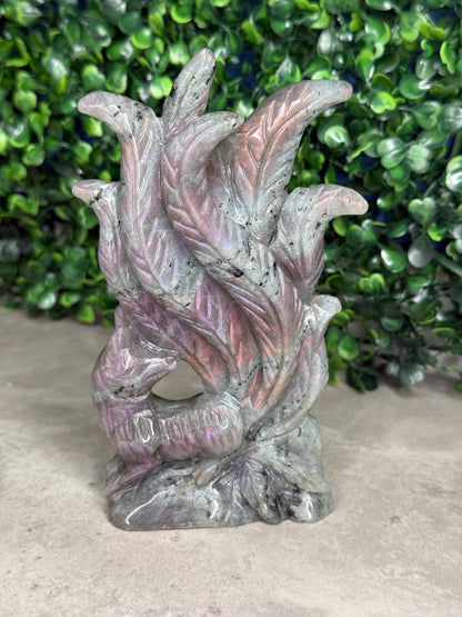 AAA Pink Labradorite Nine Tailed Fox Crystal Carving  386g
