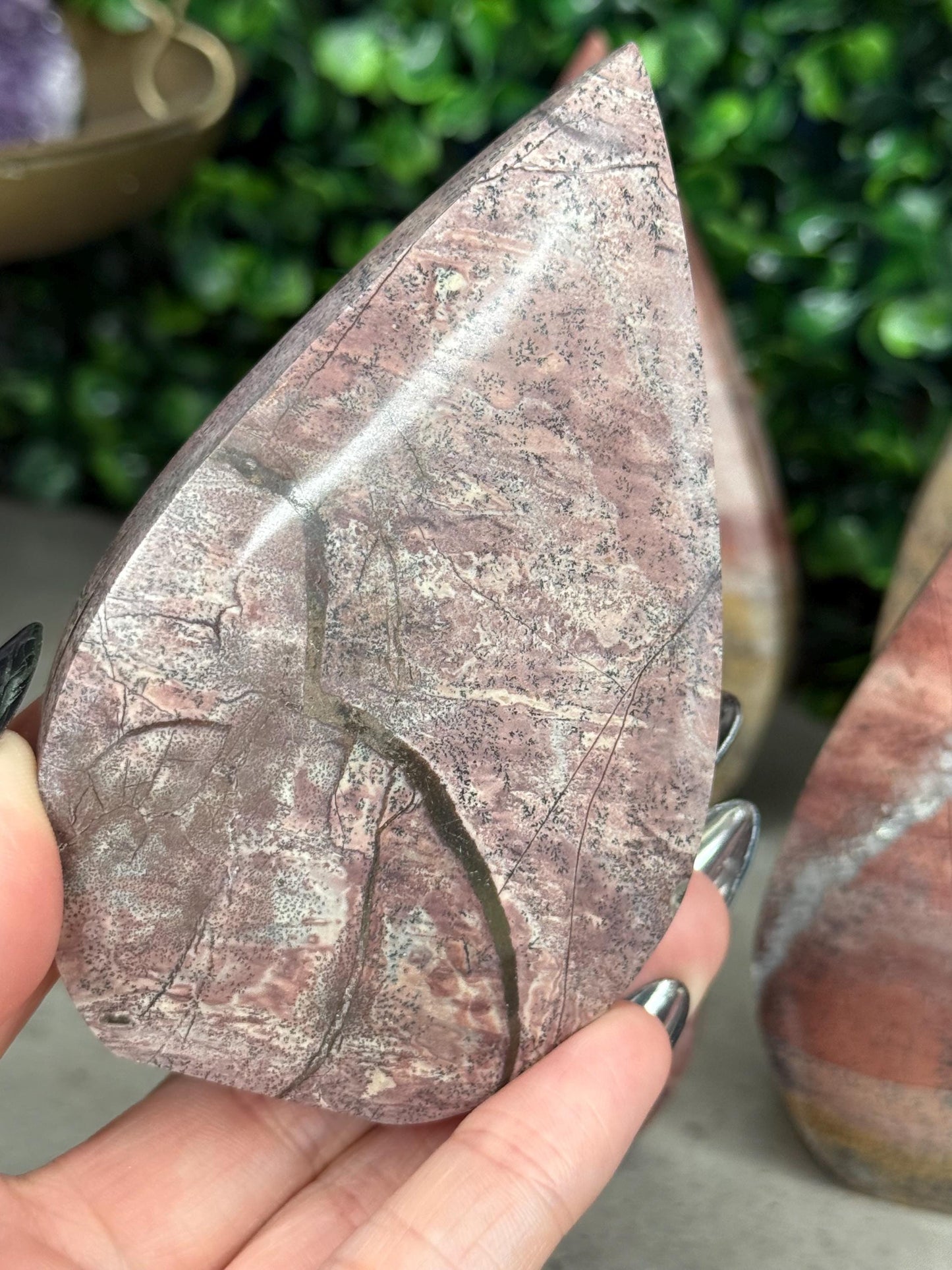 Pink Picture Jasper Teardrop Crystal Carvings