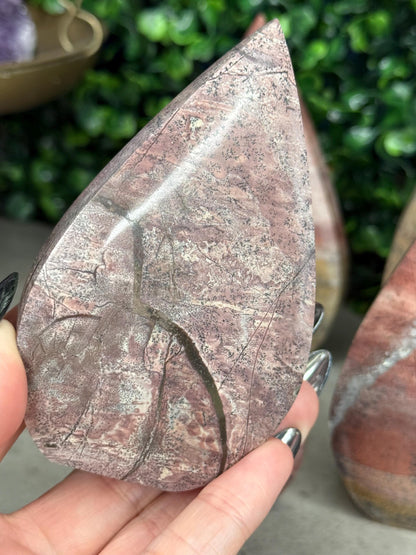 Pink Picture Jasper Teardrop Crystal Carvings