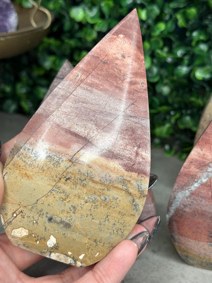 Pink Picture Jasper Teardrop Crystal Carvings