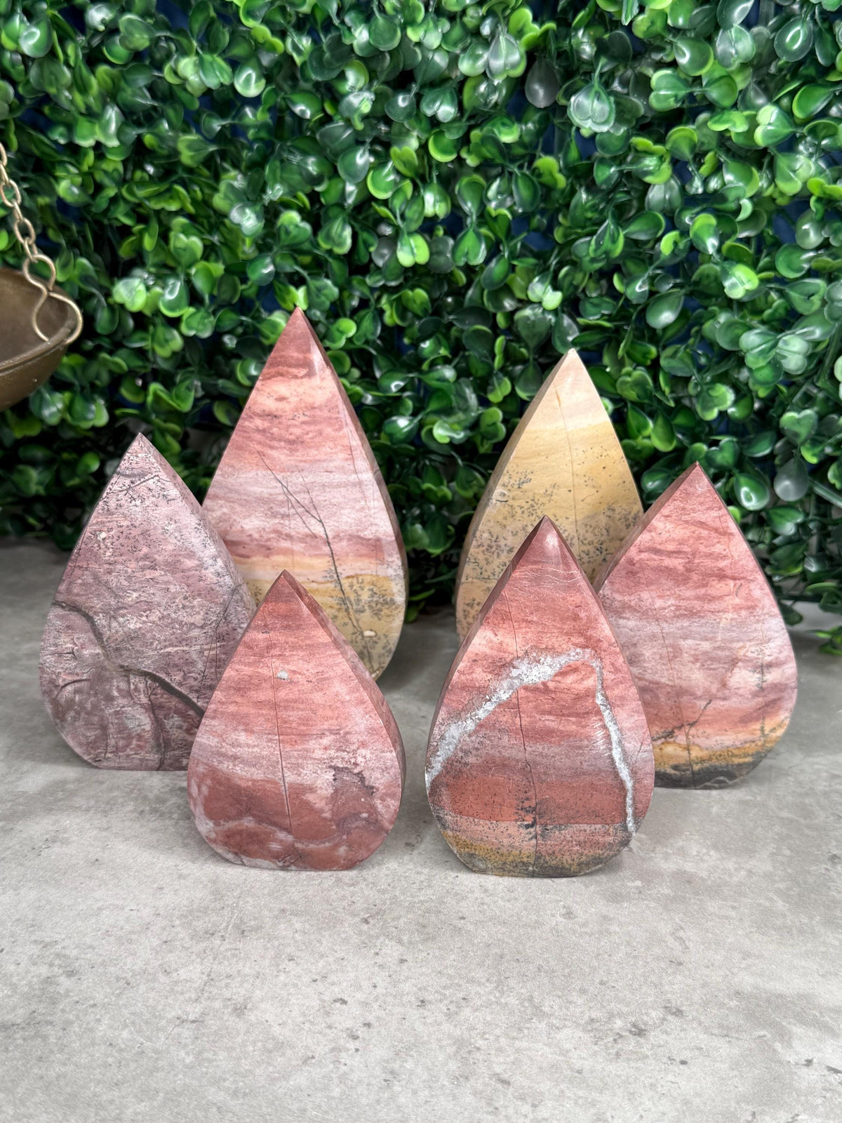 Pink Picture Jasper Teardrop Crystal Carvings
