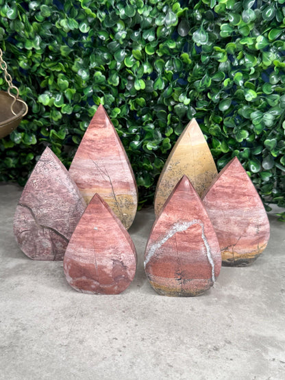 Pink Picture Jasper Teardrop Crystal Carvings