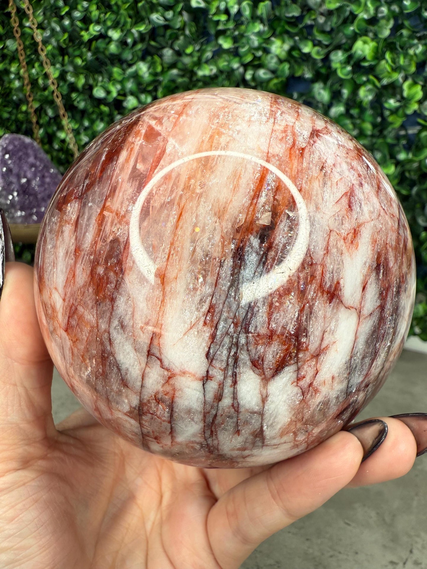 XL Flashy Fire Quartz Crystal Sphere Hematoid Quartz 100mm 1347g