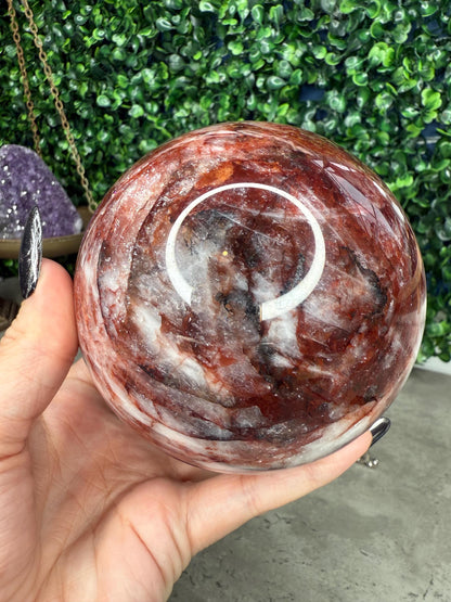 XL Flashy Fire Quartz Crystal Sphere Hematoid Quartz 100mm 1347g