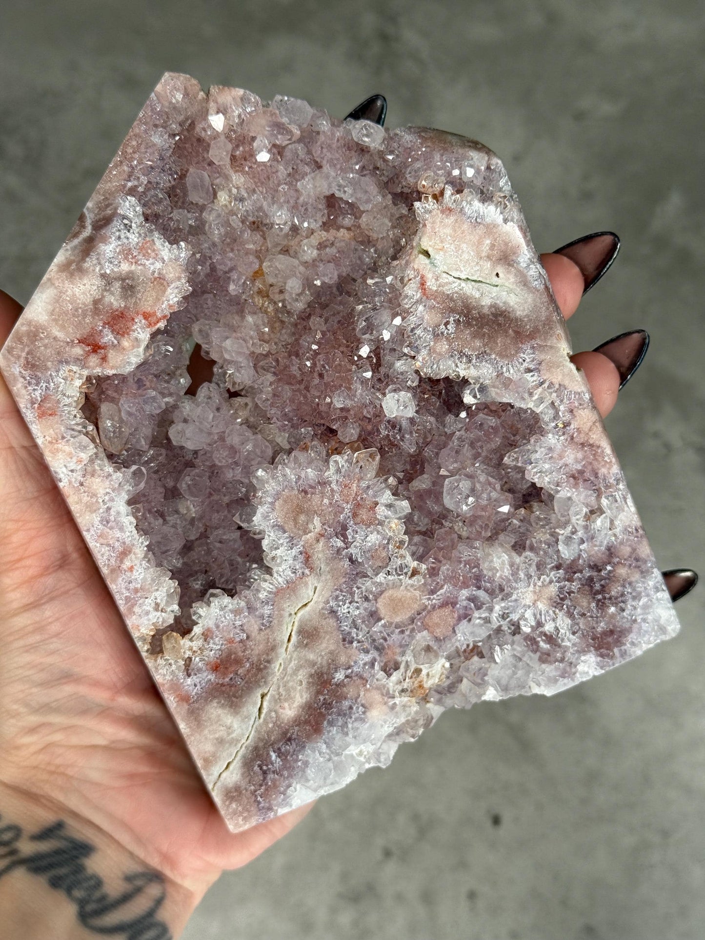 Full Druzy Large Pink Amethyst Tower with flower from Brazil