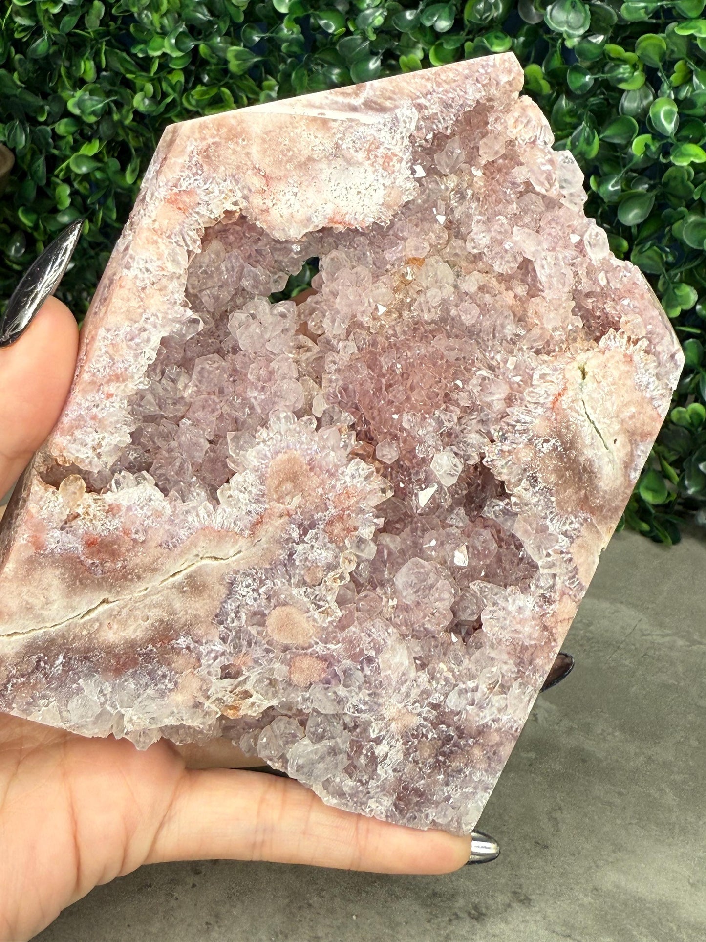 Full Druzy Large Pink Amethyst Tower with flower from Brazil