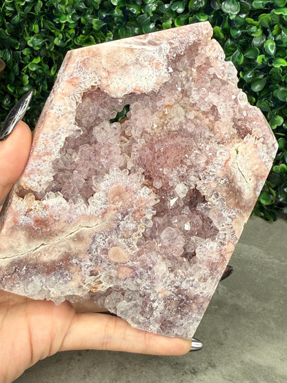 Full Druzy Large Pink Amethyst Tower with flower from Brazil