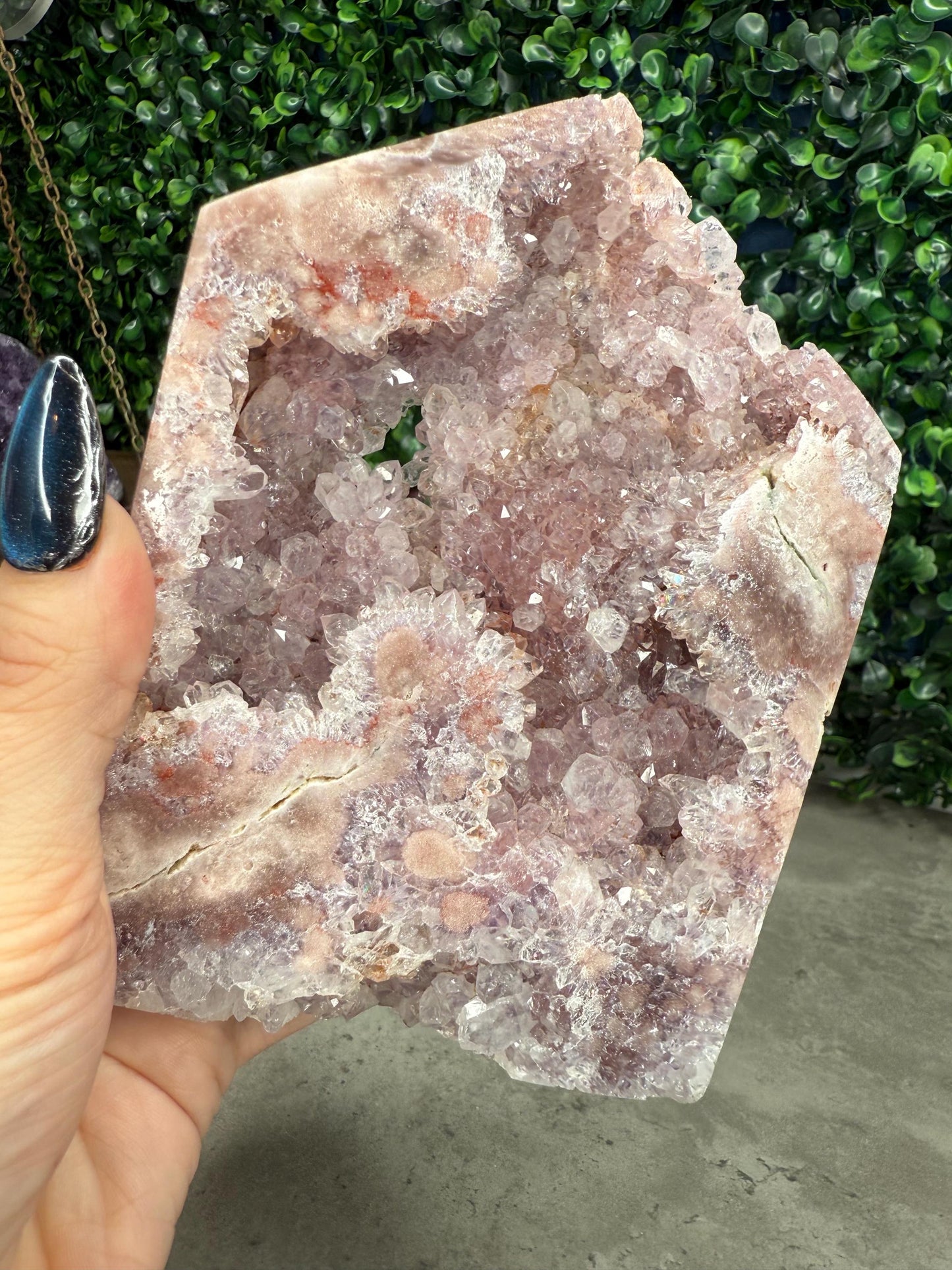 Full Druzy Large Pink Amethyst Tower with flower from Brazil