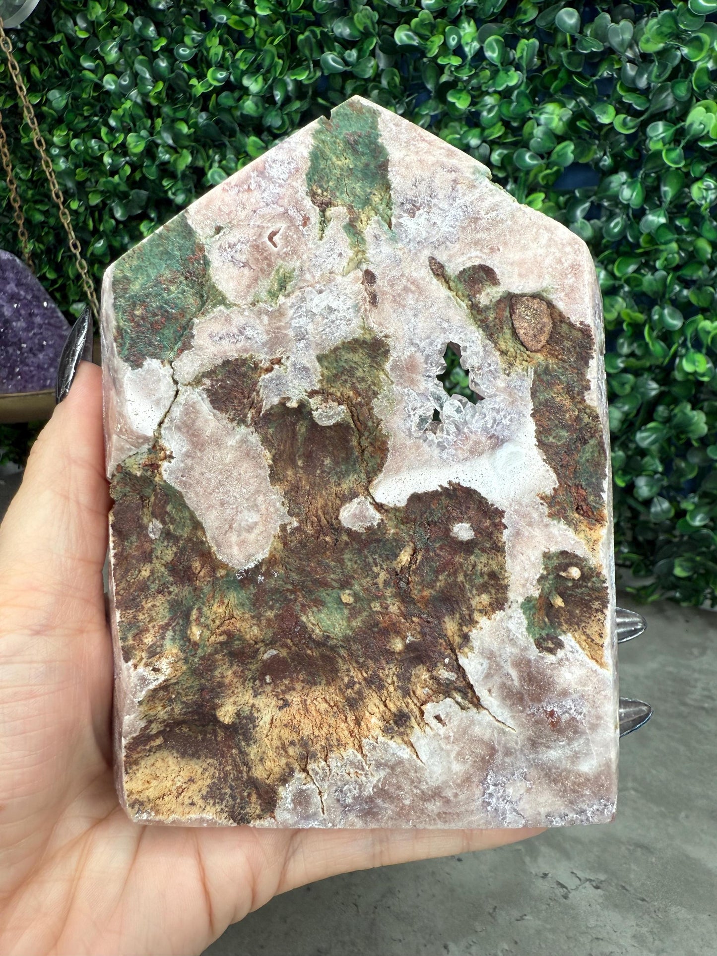 Full Druzy Large Pink Amethyst Tower with flower from Brazil