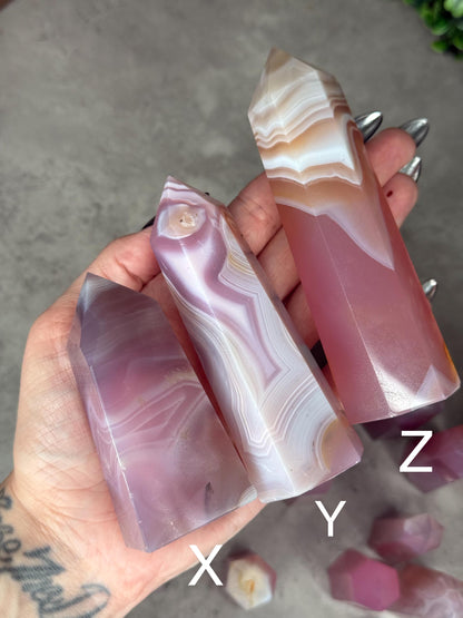 Pink Jelly Agate Tower: Druzy Crystal Point