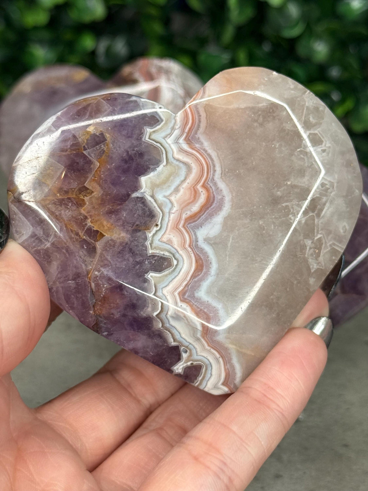 Amethyst Agate Heart Crystal Carvings