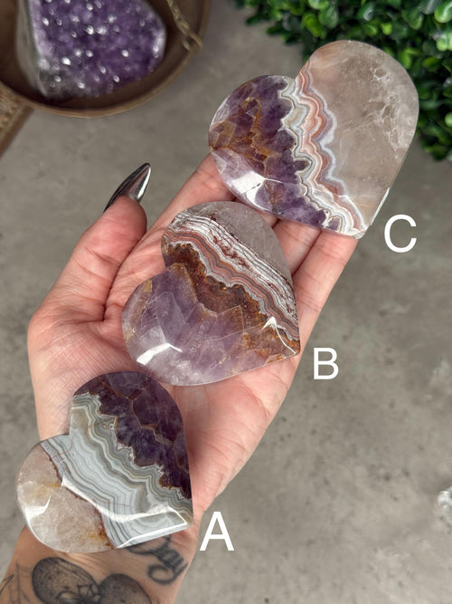 Amethyst Agate Heart Crystal Carvings