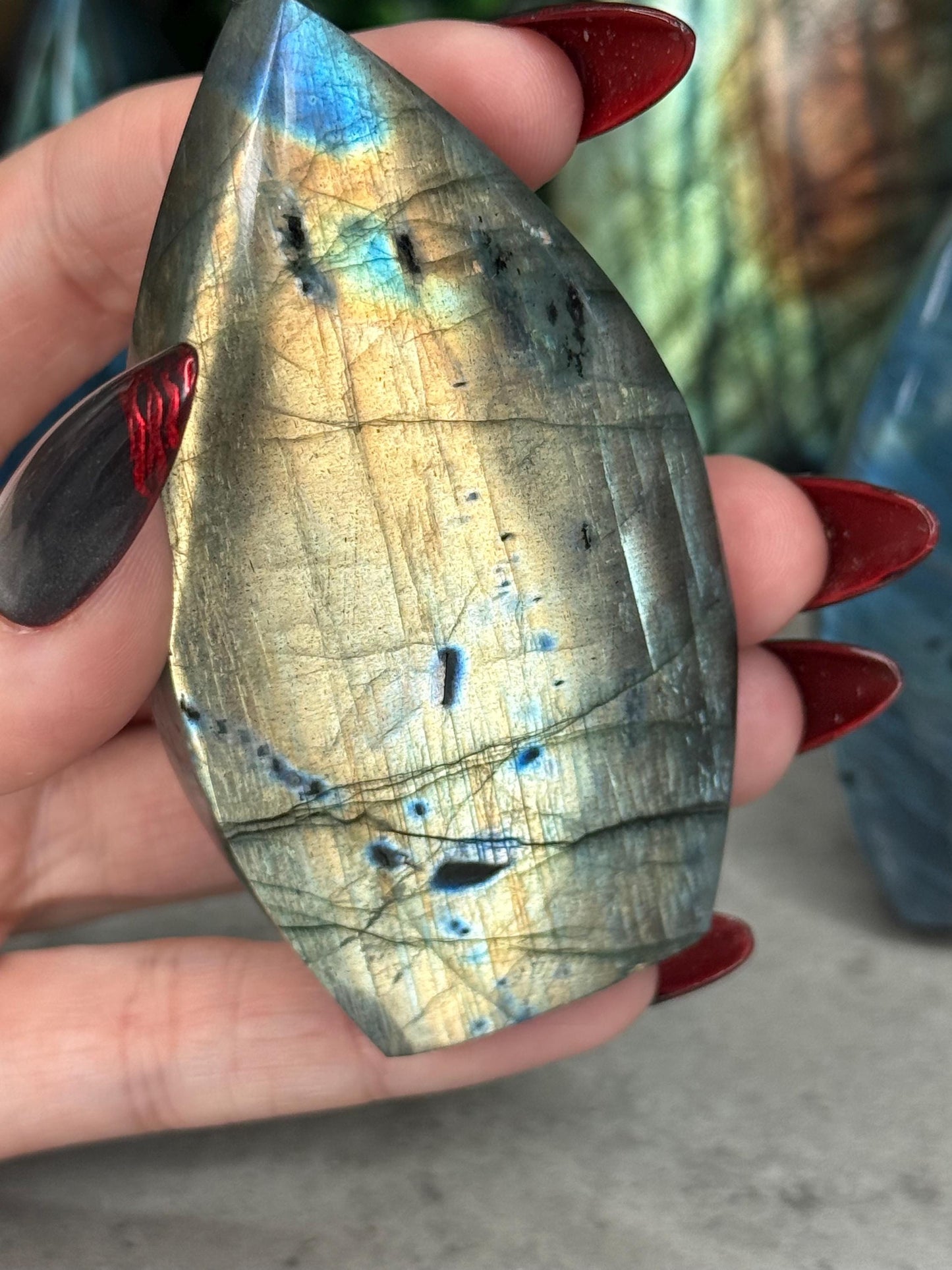Flashy Labradorite Teardrop Crystal Carvings