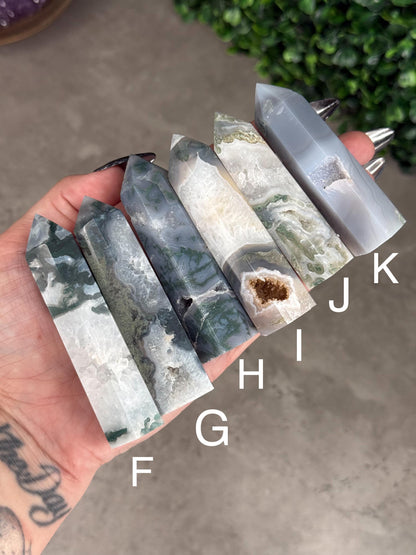 Moss Agate Druzy Crystal Towers