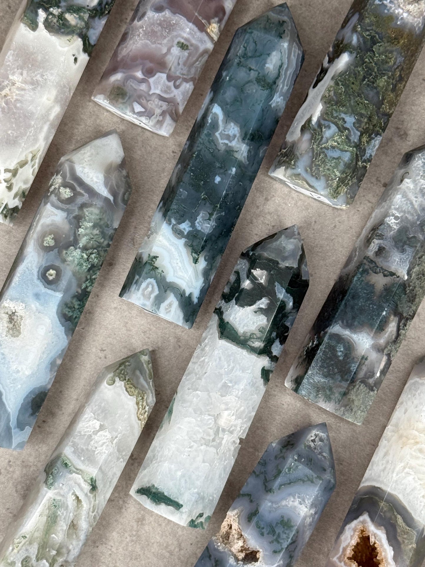 Moss Agate Druzy Crystal Towers