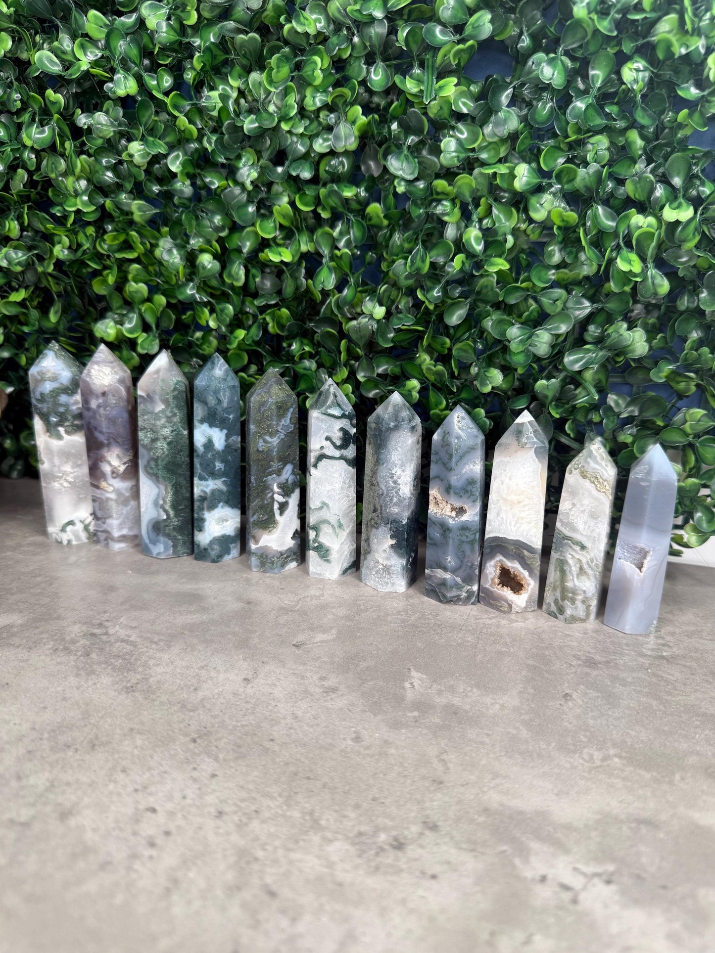 Moss Agate Druzy Crystal Towers