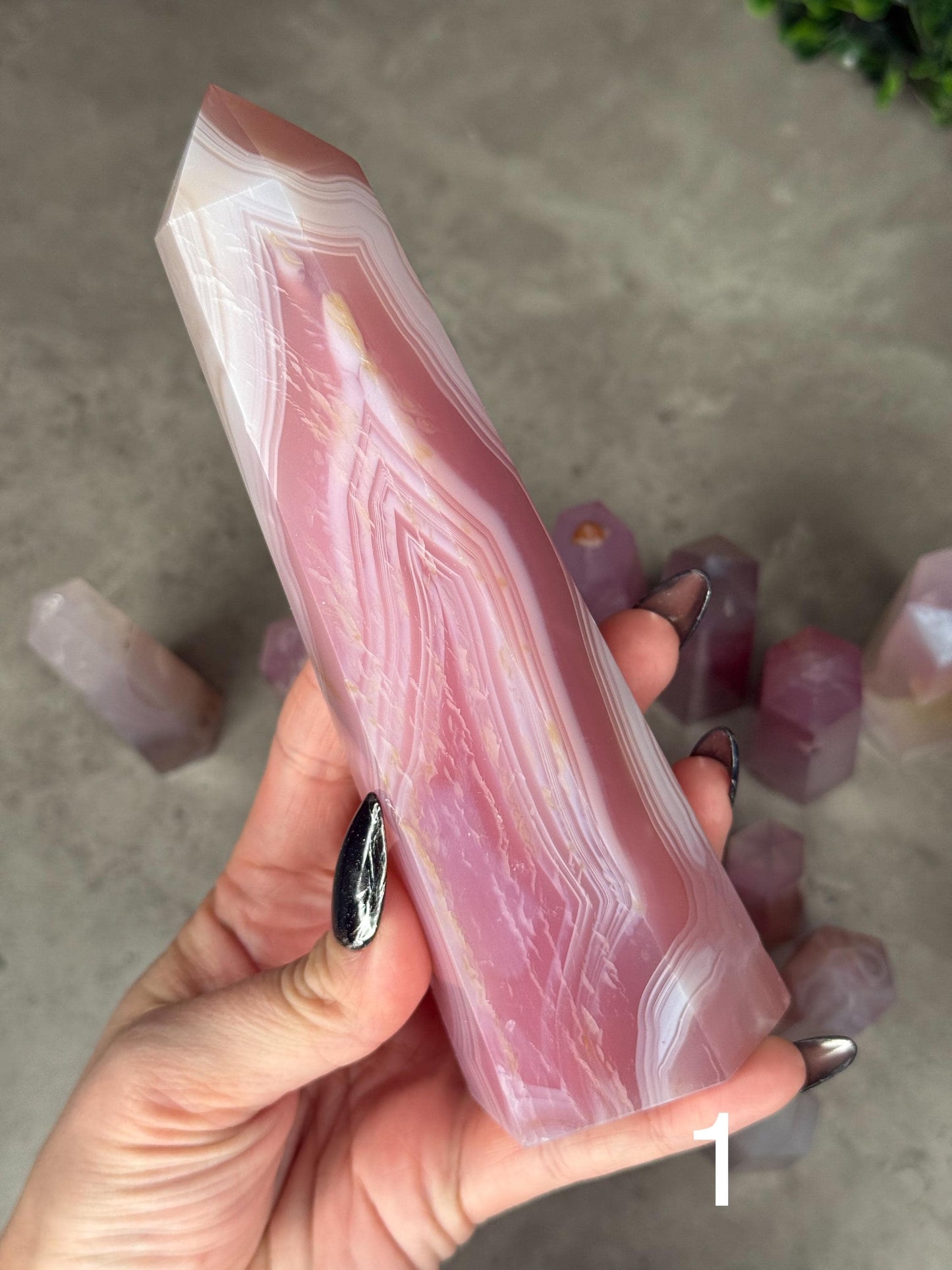 Pink Jelly Agate Tower: Druzy Crystal Point