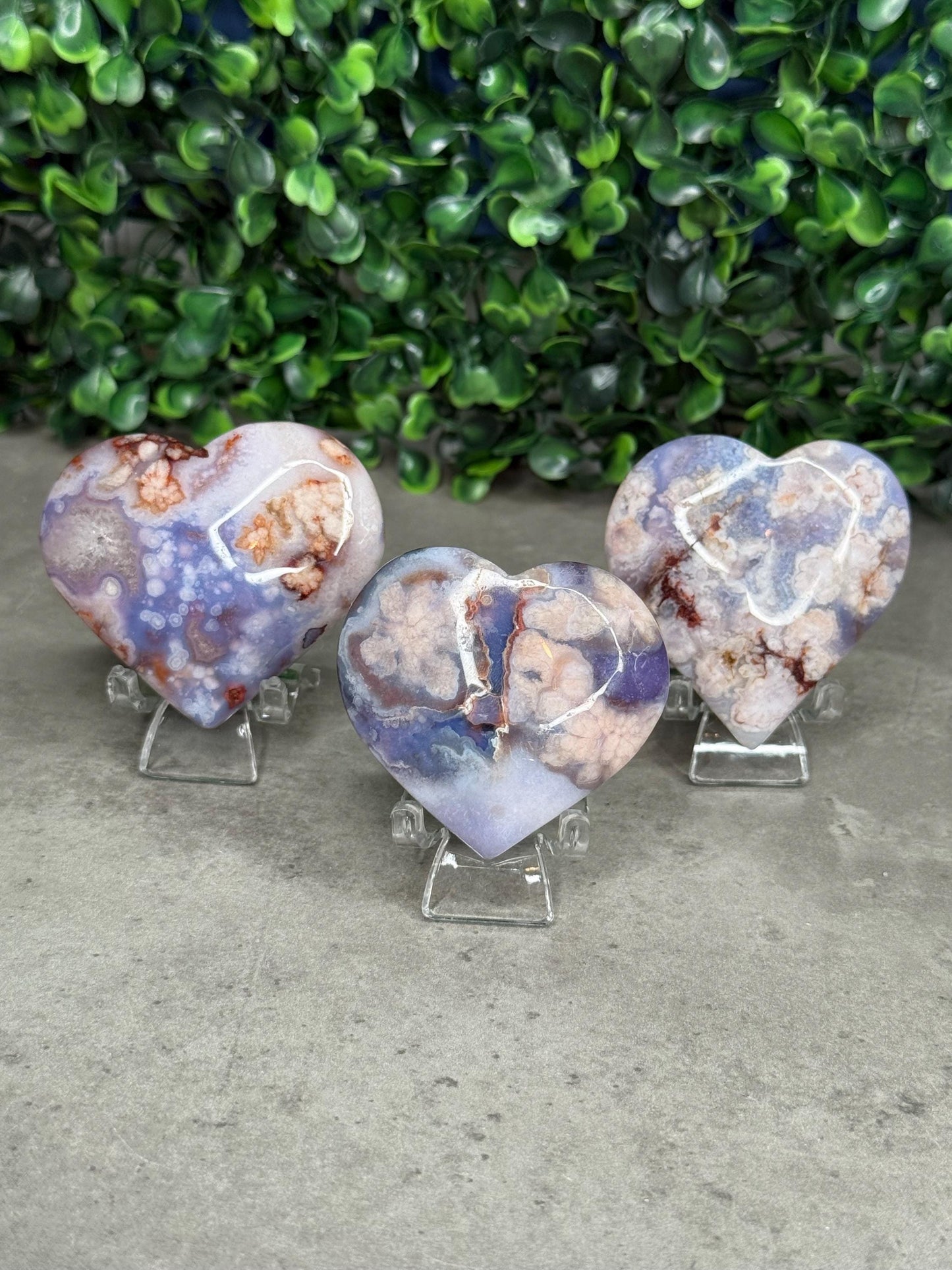 Blue Flower Agate Heart Crystal Carvings