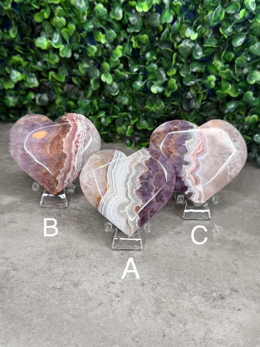 Amethyst Agate Heart Crystal Carvings