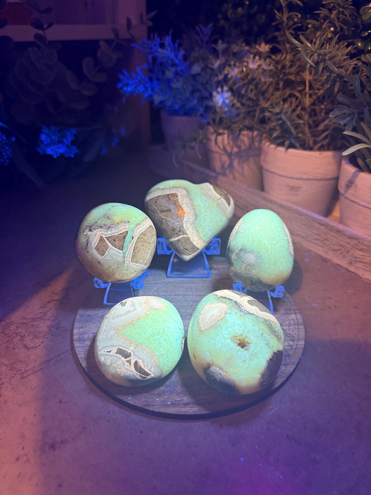 Septarian Dragon Stone Crystal Carving heart and Palmstones