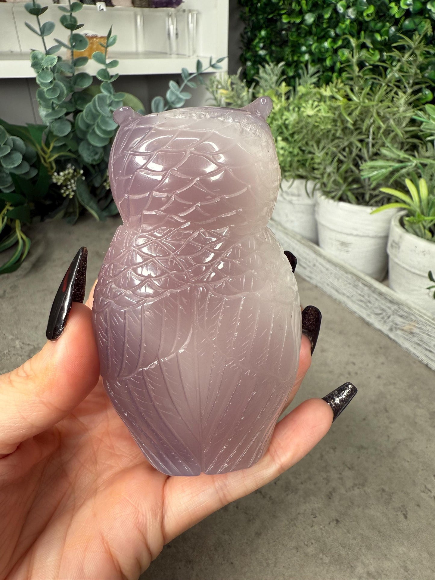 Hand-Carved Druzy Agate Owl Crystal Carving