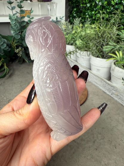 Hand-Carved Druzy Agate Owl Crystal Carving
