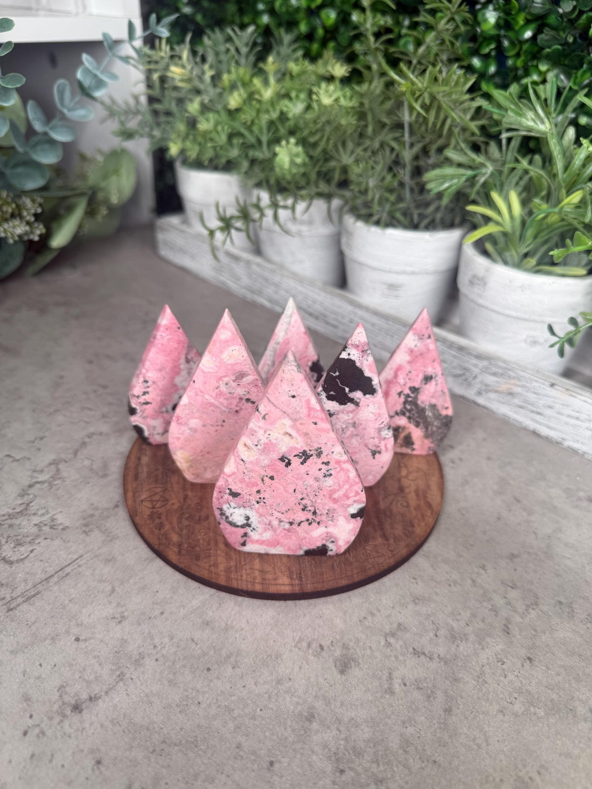 Peruvian Rhodonite Crystal Teardrop Crystal Carvings