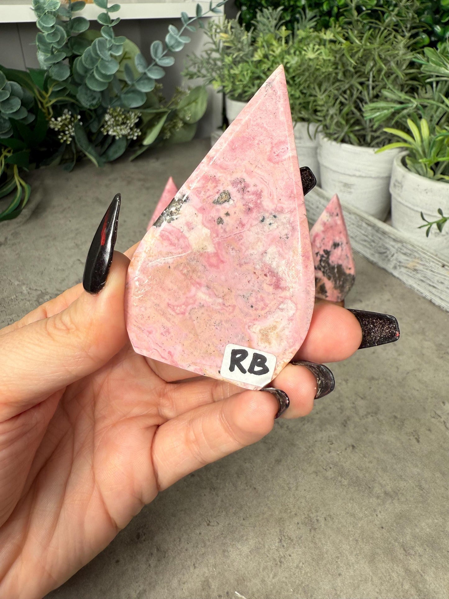 Peruvian Rhodonite Crystal Teardrop Crystal Carvings