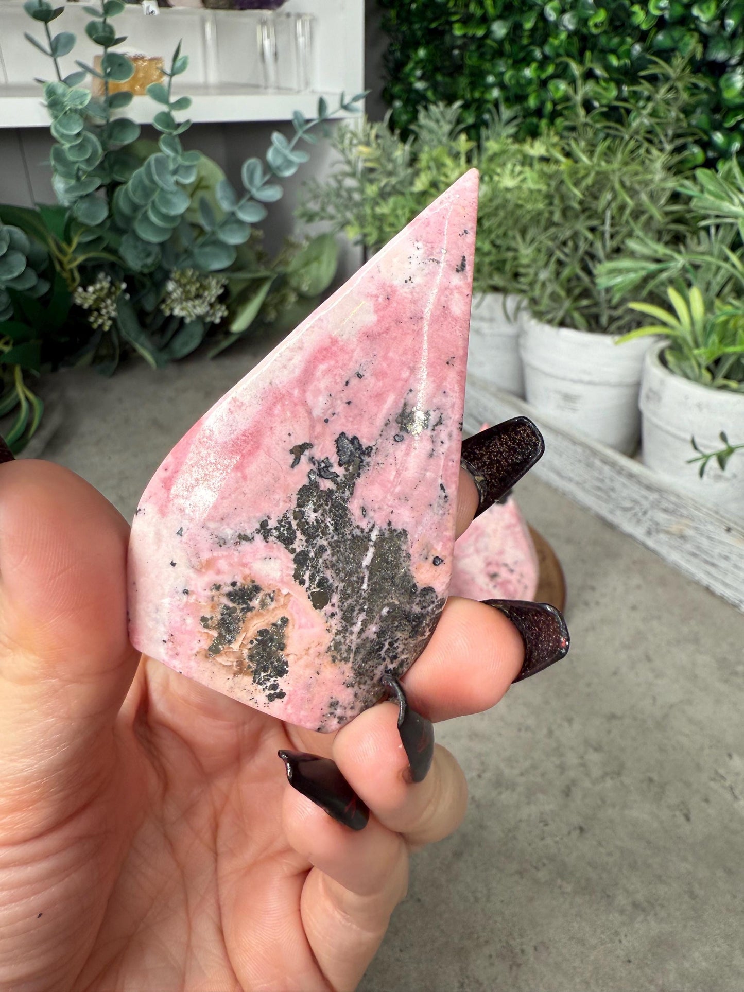 Peruvian Rhodonite Crystal Teardrop Crystal Carvings