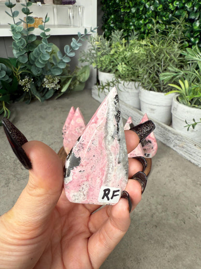 Peruvian Rhodonite Crystal Teardrop Crystal Carvings
