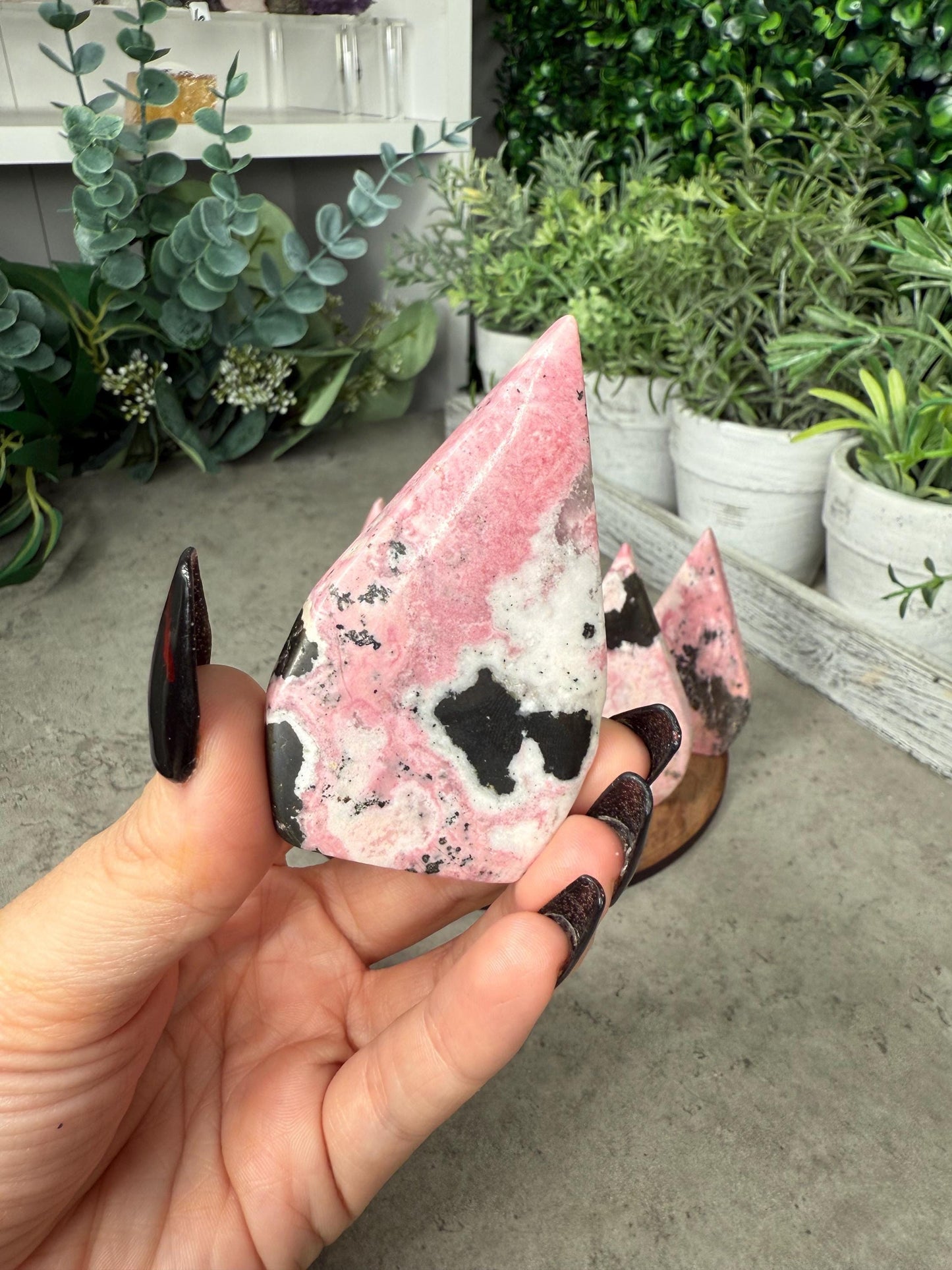 Peruvian Rhodonite Crystal Teardrop Crystal Carvings